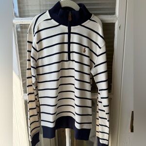 Polo Ralph Lauren White and Navy Striped Zip-Up Sweater Boys Med 10/12
